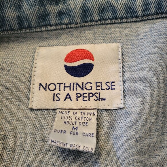 Vintage Pepsi Denim Jacket M Cotton Trucker Light Wash Blue Jean Retro Collectib - Picture 2 of 6